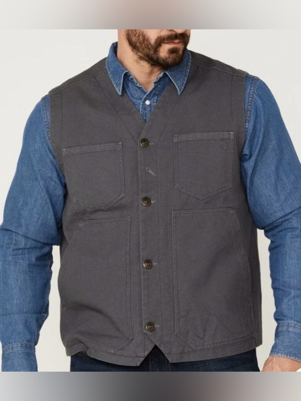 Blue Ranchwear Mens Workwear Vest Medium Gray Cotton Striped Interior Pocket